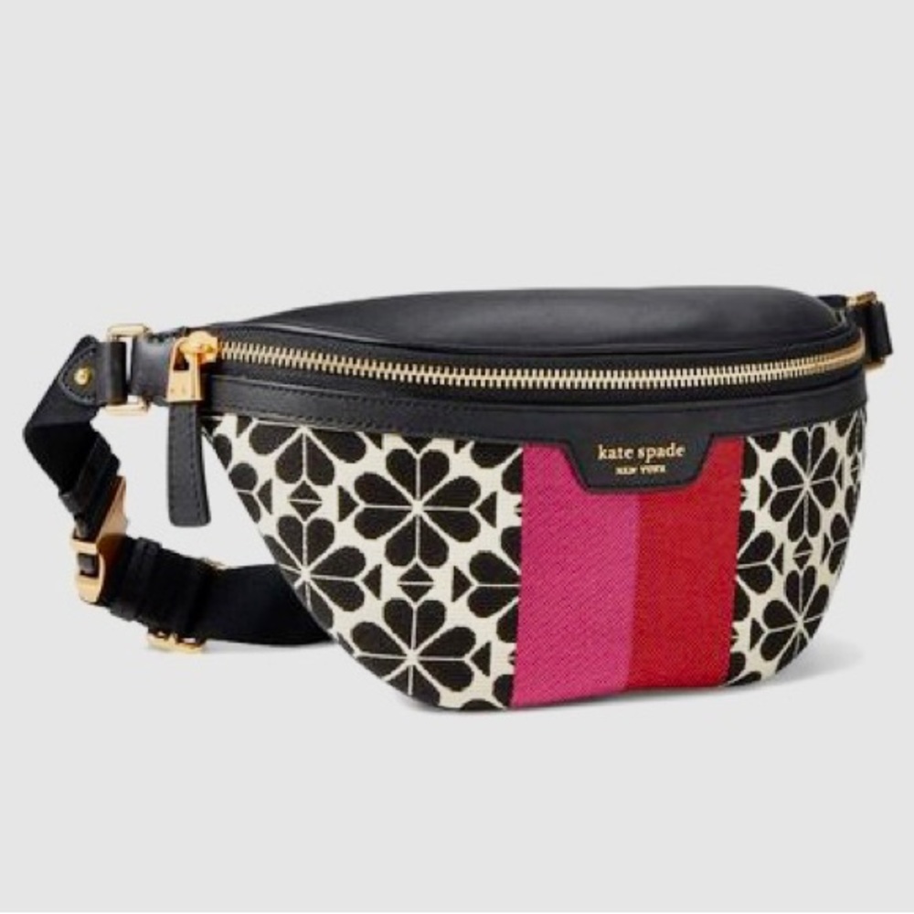 NWOT Kate spade Spade Flower Jacquard Shelly Belt Bag Black